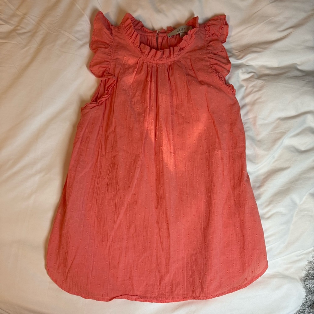 Womens XS vibrant fun Pink/orange 100% cotton ruffled blouse w stitch details